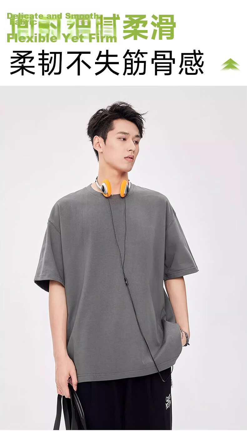 Langsha Men's Short Sleeve Pure Cotton T-Shirt Summer Heavyweight 2026 New Drop Shoulder Loose Casual Simple Half Sleeve Top 8