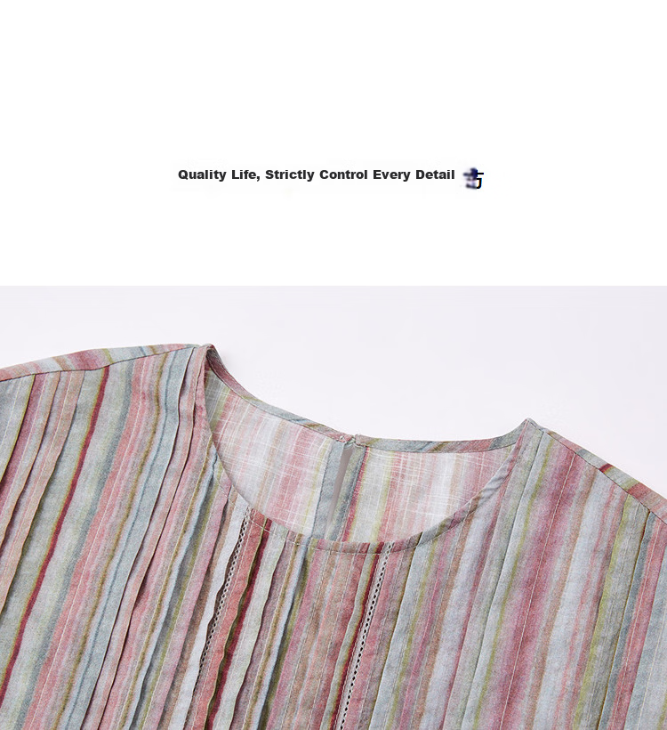 Demana Fresh Cotton Summer French Style Round Neck Sleeve Cover Striped Printed Doll Shirt Loose Slim Fit Women's Premium Blouse 10