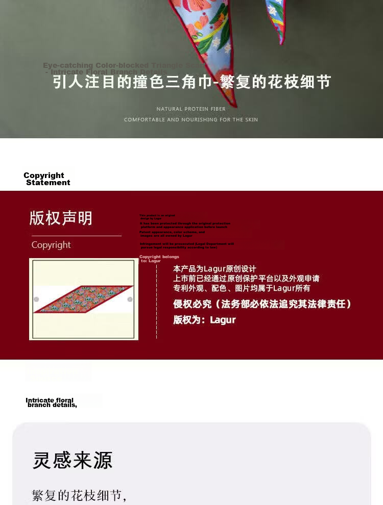 Lagur Rich Eternal 100% Mulberry Silk Original Illustration Scarf Triangle Silk Neck Scarf Gift for Mom Camellia Red 3