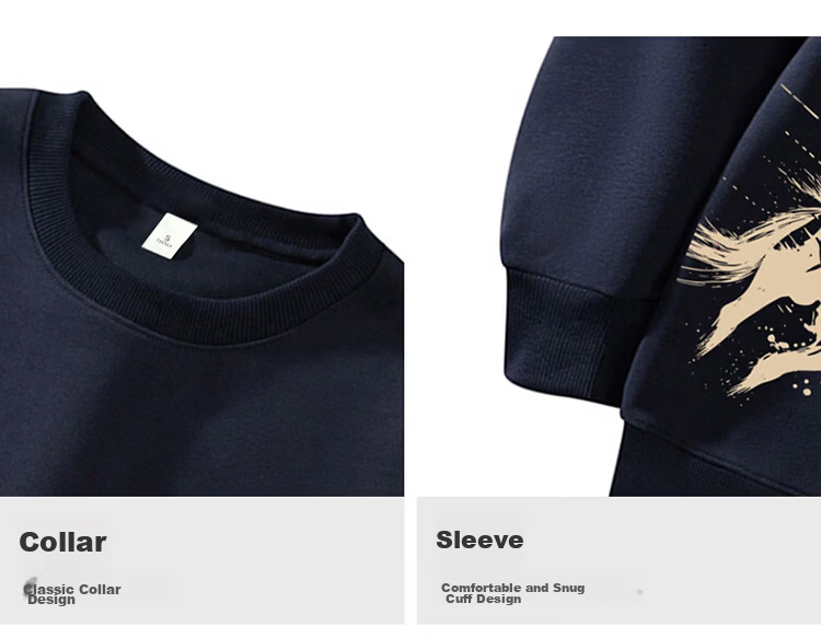 JEEP Men's High-End Loose Fit Sweatshirt Spring Autumn Base Layer Long Sleeve Top Trendy Men's Wear Navy Blue S 5