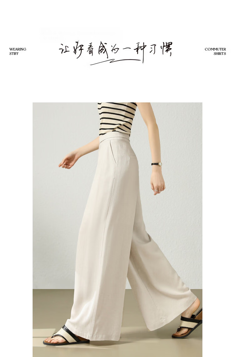 Demana Linen Lyocell Blend Spring Pleated Double-Breasted Wide-Leg Loose Slimming Women's Casual Pants Premium Feel 16