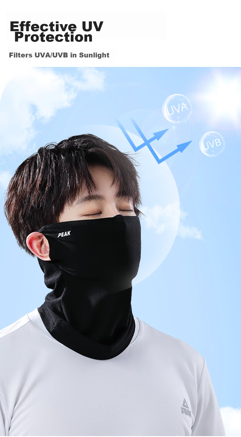 PEAK Sun Protection Face Mask Ear-Hook Cycling Ice Silk Scarf Mask Neck Gaiter Windproof Dustproof Mountaineering Gear Black 4