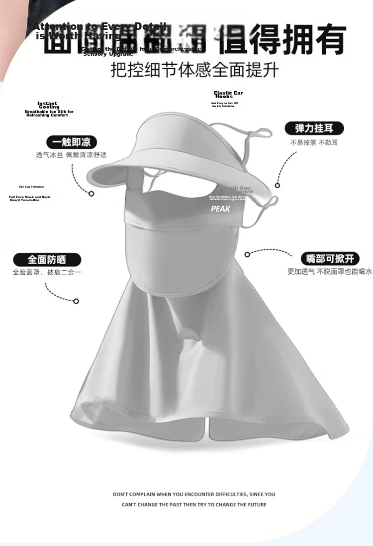 Peak Sunscreen Face Mask Black Coated Brim Sunshade UV Protection Lightweight Breathable Shoulder Neck Eye Protection Outdoor Sunblock 6