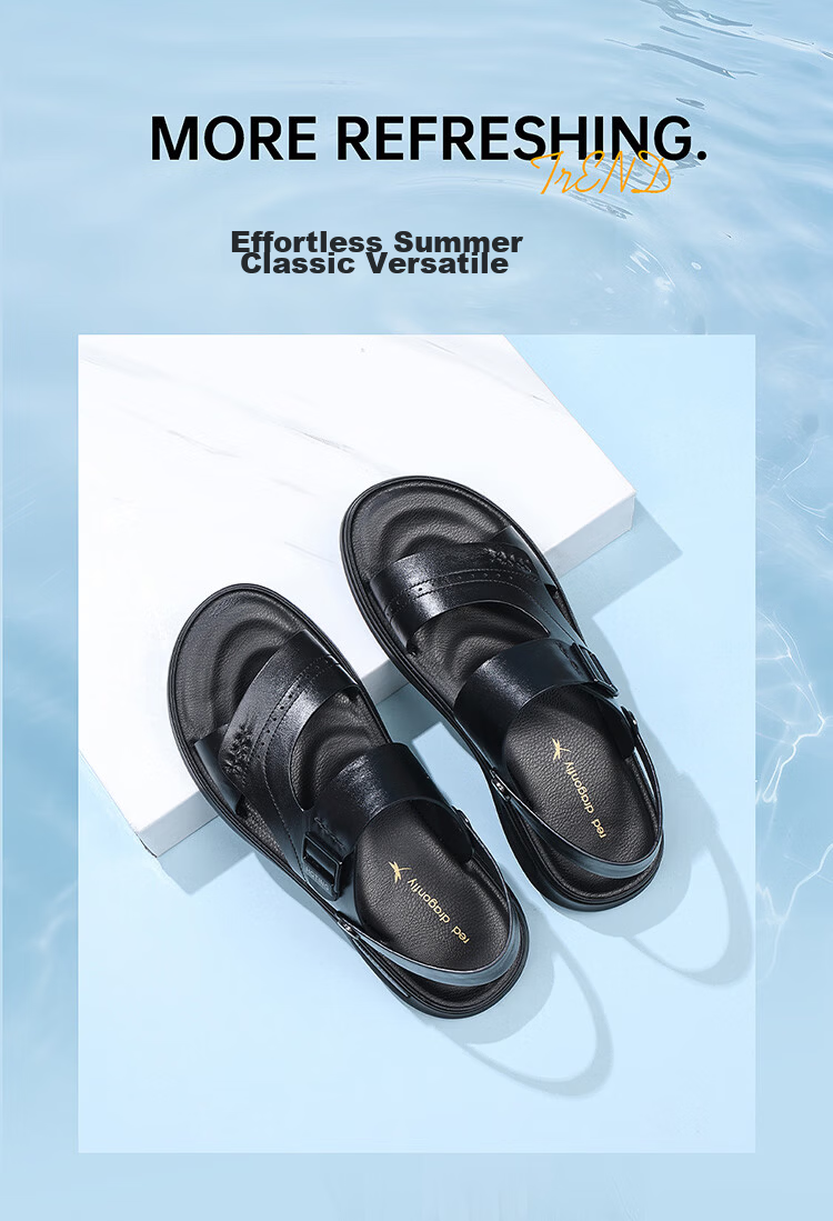 Red Dragonfly Men's Leather Fashion Casual Sandals Lightweight Soft Sole Dual-Wear Driving Beach Shoes WTT261141 Black Size 43 3