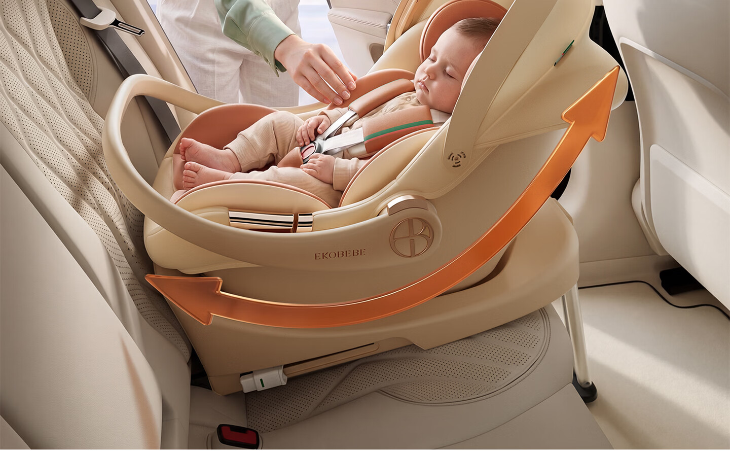 Ekobebe Newborn Infant Carrycot Child Safety Car Seat Baby Portable Car Use Cheese Brown [New National Standard] 12