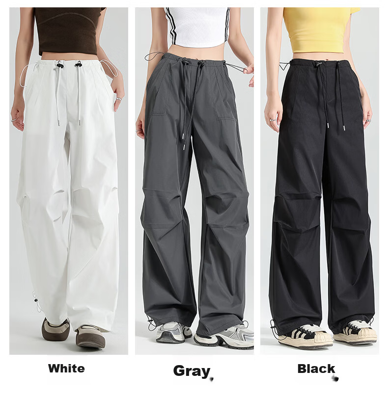 Langsha Women's American Style Parachute Work Pants Summer Thin Quick-Dry Sports Straight-Leg Sun-Protective Hiking Casual Wide-Leg Pants 16