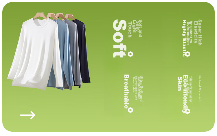 Yiershuang [Cool Modal] Men's T-Shirt Crew Neck Spring Summer Base Layer Soft Cotton Long Sleeve Undershirt 2