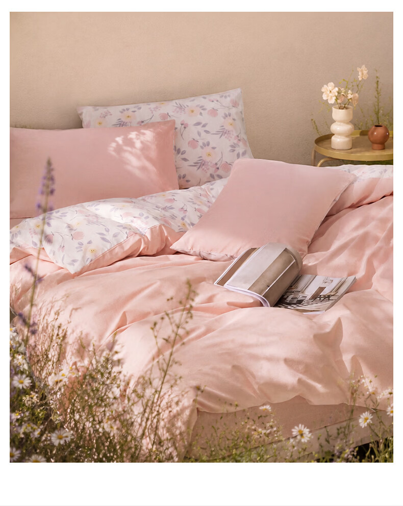LOVO Pure Cotton Four-Piece Bedding Set, 100% Cotton Bedsheet And Duvet Cover for Double Bed, 220*240cm, Beige 4