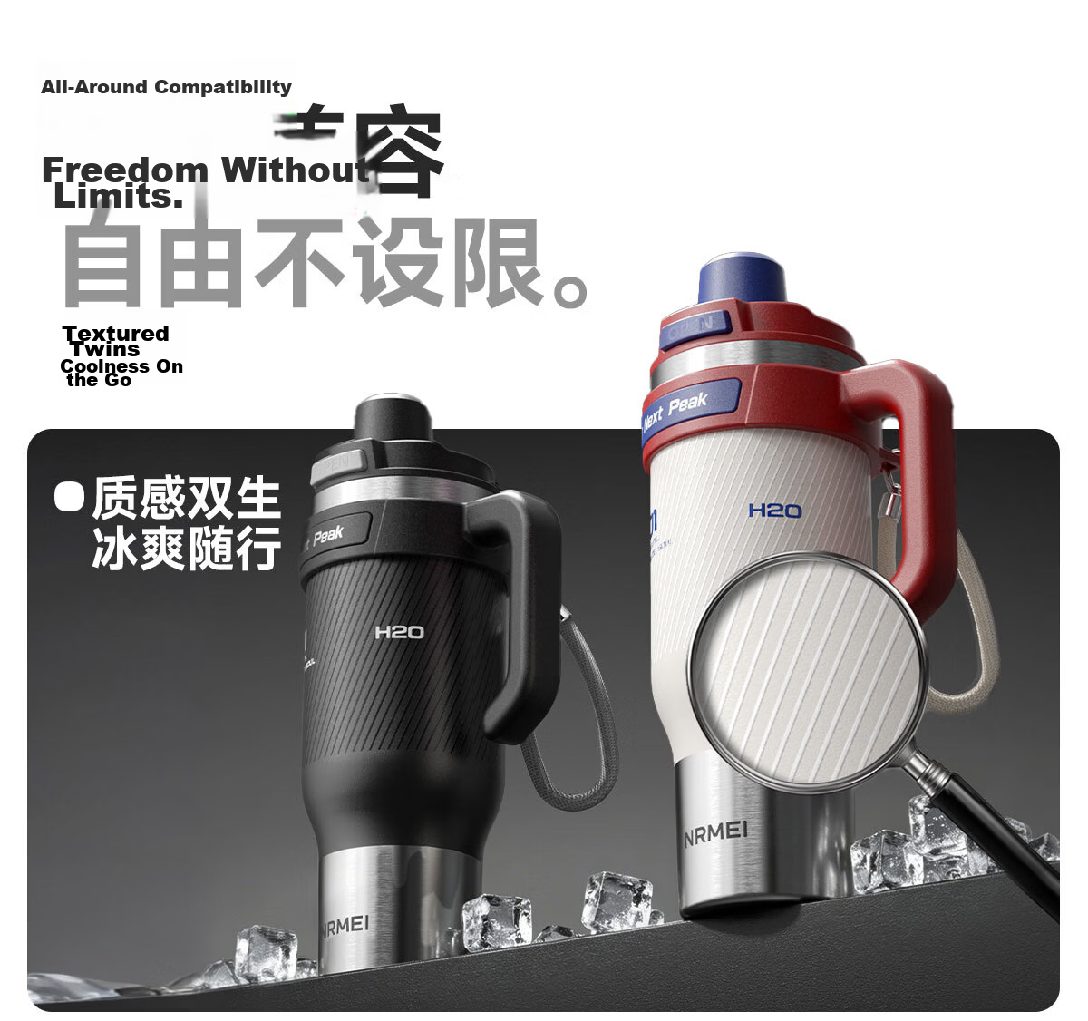 NRMEi Ice King Thermal Insulated Large Capacity Water Bottle Men's Giant Ceramic Liner Car Straw Cup 3