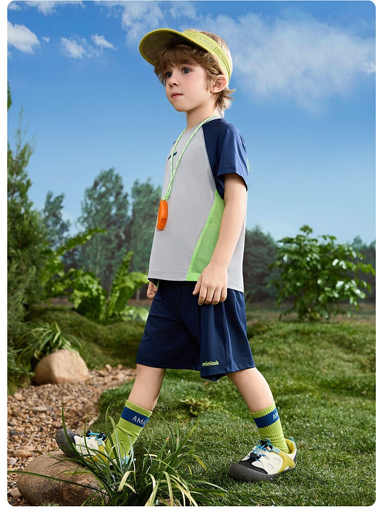 ASK JUNIOR Boys' Quick-Dry Summer Sports Set 2026, Lightweight Breathable Short Sleeve and Shorts Two-Piece, Blue, Size 90 19