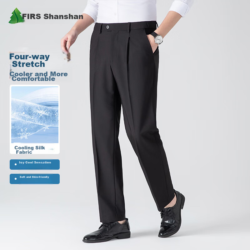 FIRS Men's Four-Season Business Casual Mid-Rise Straight-Leg Solid Color Dress Pants Black 36