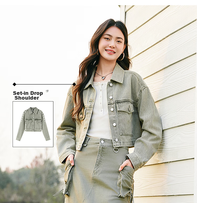 Semir Women's Denim Jacket Short Retro Fashion Boxy Jacket 2026 Spring Commuter 109126108005 35