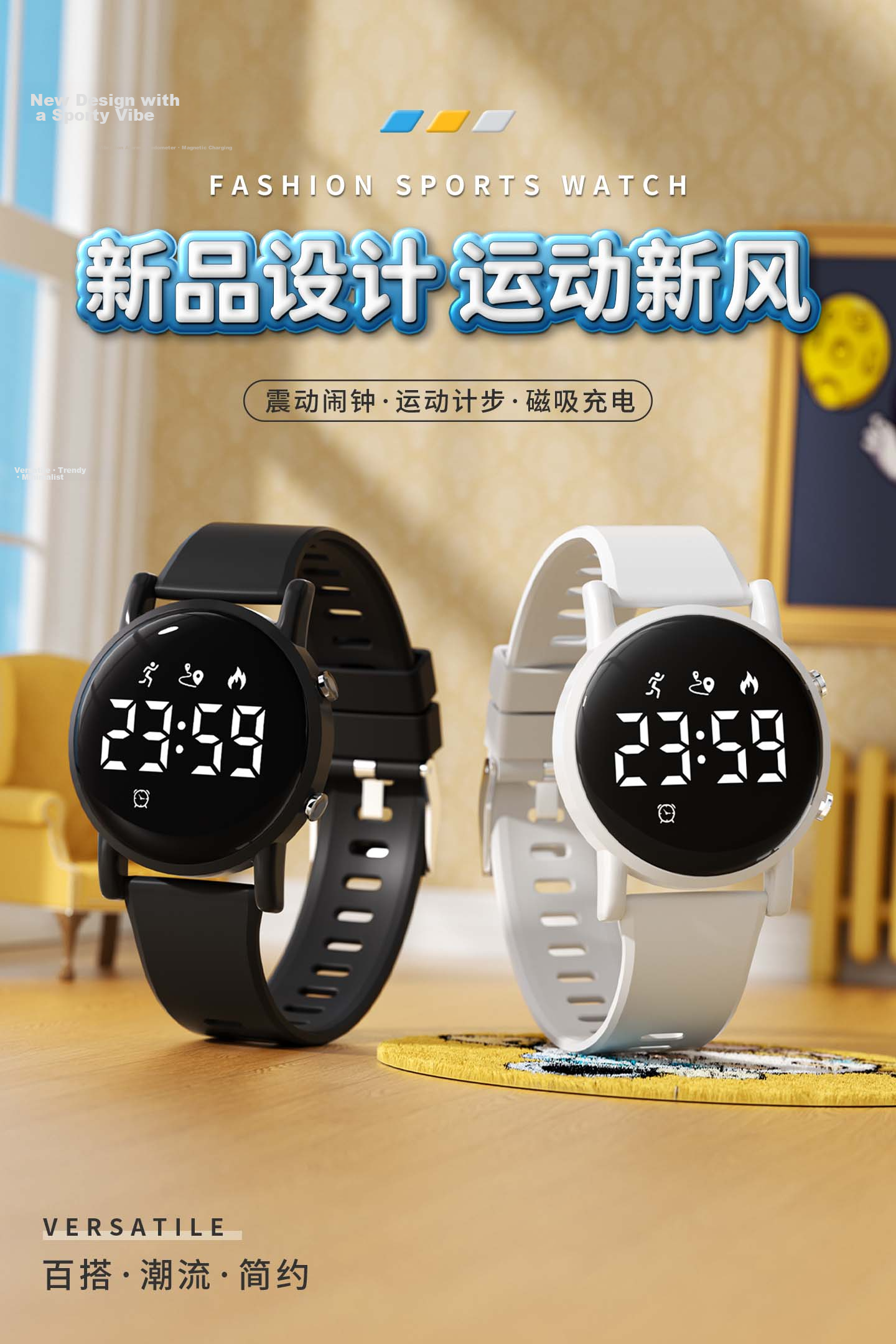 Koshi Youth Student Watch Kids Outdoor Sports Waterproof Silent Vibration Alarm Electronic Watch for Boys and Girls 1
