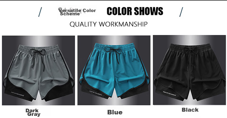 TUCANO Men's Breathable Cooling Quick-Dry Outdoor Sports Running 3D Fake Two-Piece Shorts Black 3XL 10