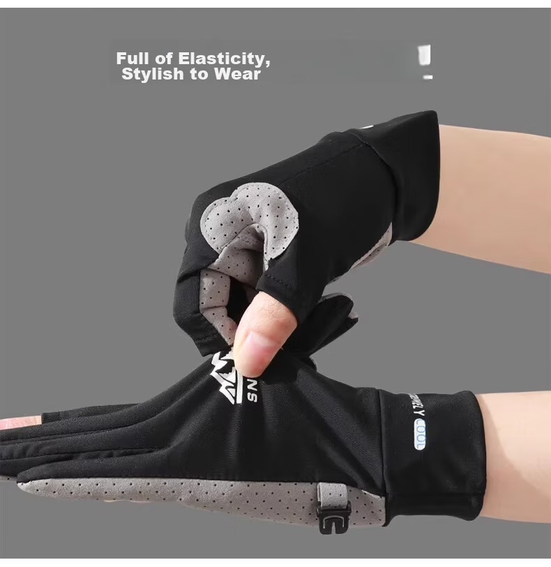 Jian Cai Sunscreen Gloves Women Non-Slip Quick-Dry Breathable Summer Thin Fingerless Ice Silk Fishing Gloves Outdoor Cycling Gloves Men 8