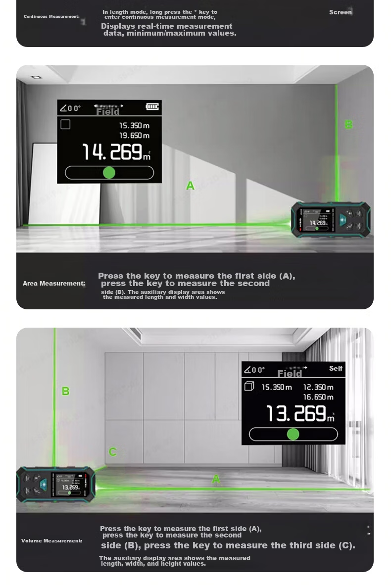 SNDWAY Yingsikes Two-Way Laser Distance Meter High-Precision Electronic Ruler with Magnetic Green Light KE60BG 3