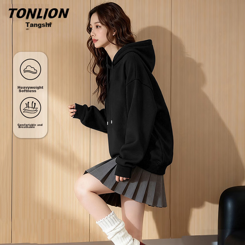 TonLion Women's Hoodie 2026 Spring Autumn New Cotton Stretch Pullover Loose Trendy Small Size Sweatshirt