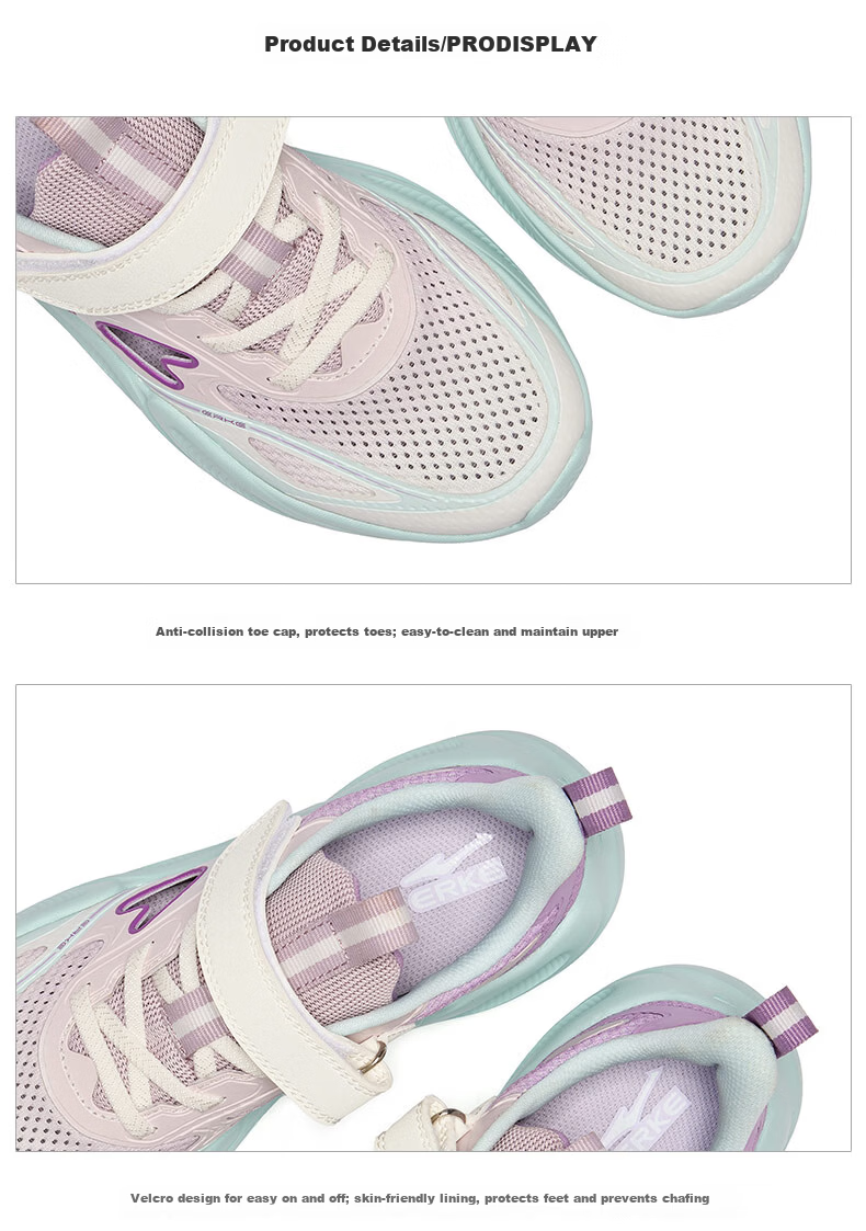 ERKE Kids Girls Open-Toe Sandals Children's Beach Frame Shoes Light Pink/Microcrystalline White Size 34 19