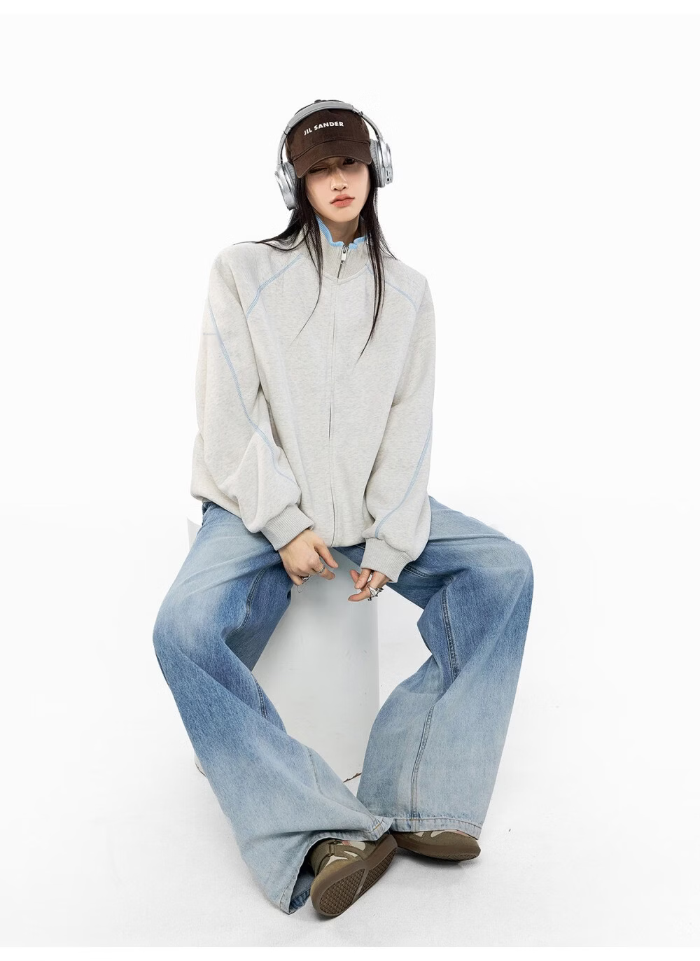 ICH MODE American Style Hassel Corduroy Sports Jacket Women 2026 Spring New Loose Cardigan Sweatshirt Zipper Top Dark Gray XL 18