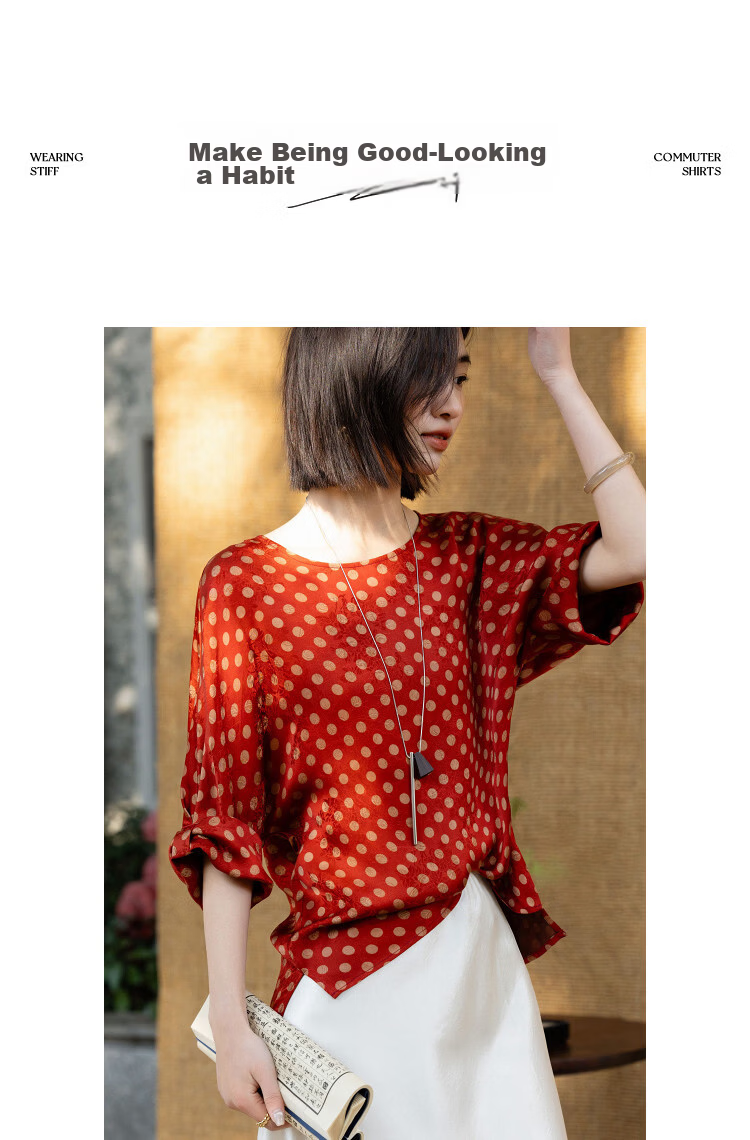 Demana [Silk Cloud Yarn] Summer National Style New Chinese Round Neck Turned-Edge Short Sleeve Loose Slim Shirt for Women High-End Feel 10