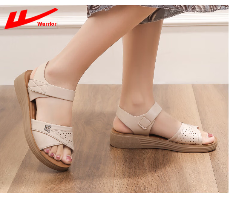 Warrior Mom Sandals 2026 New Summer Middle-aged and Elderly Flat Non-slip Soft Sole Women's Shoes 1203 Dusty Pink Size 39 12