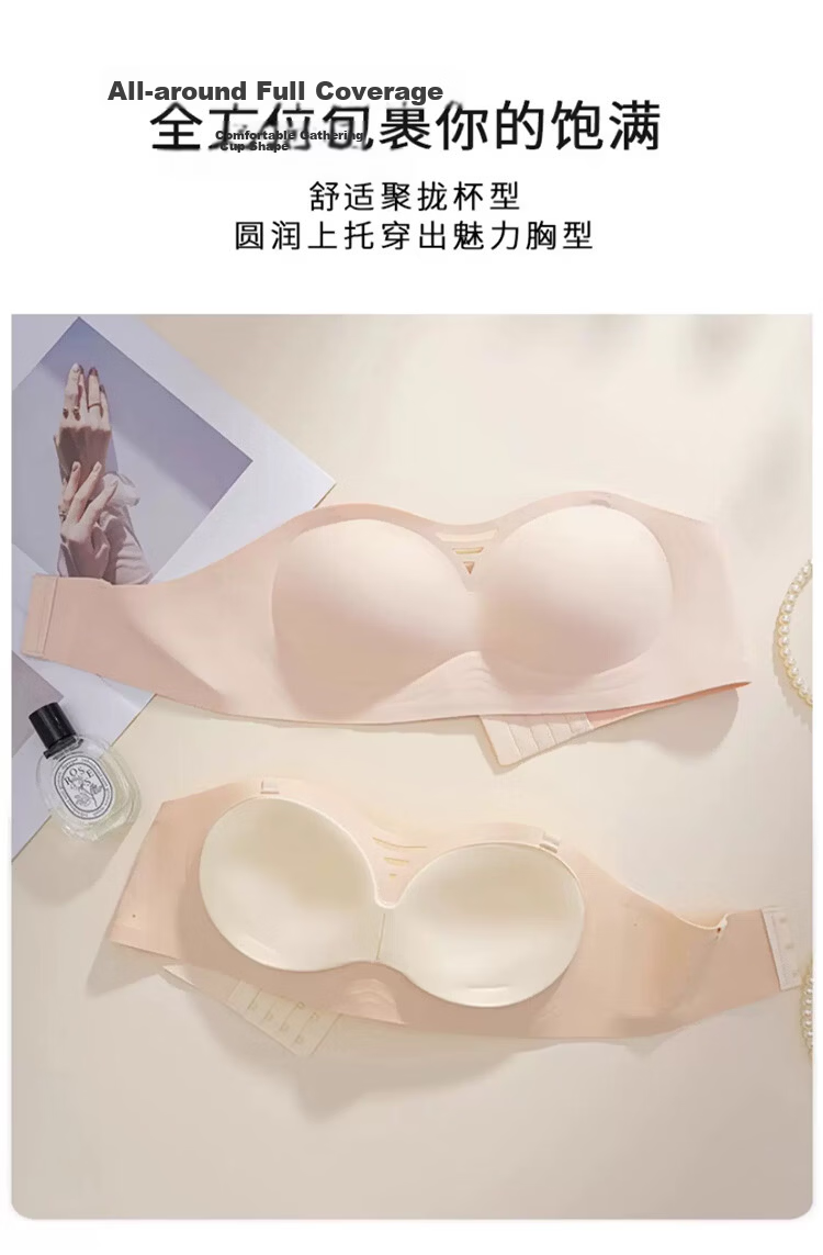 GUJIN Cloud Seamless Strapless Bra for Women, Small Chest Push-Up, Anti-Slip Bandeau, Backless Invisible Bra 10