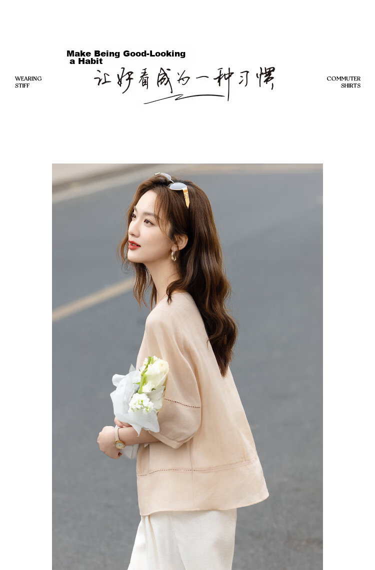 Demana [Ramie Lyocell Blend] Summer Round Neck Hollow Out Small Lace Loose Slimming Concealing Shirt for Women Premium Feel 13