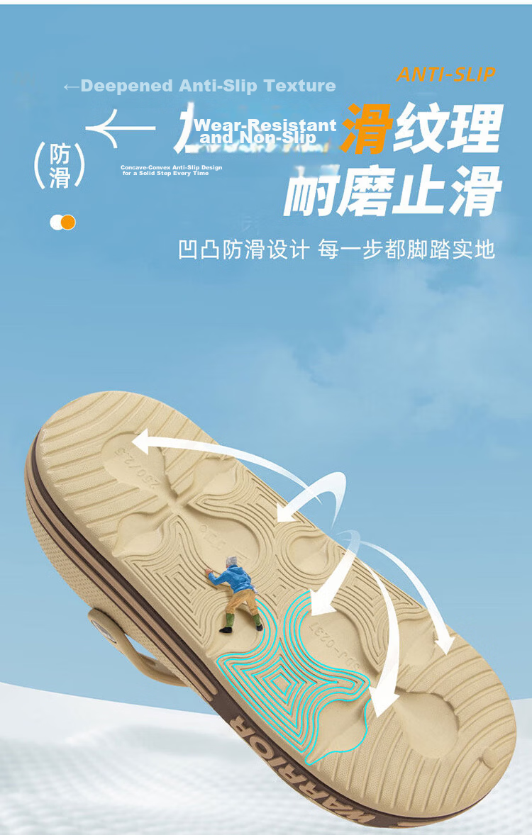 Warrior Men's Outdoor Casual Slippers Soft Thick Sole Sports Beach Shoes SDJ-0237 Khaki Size 42 5