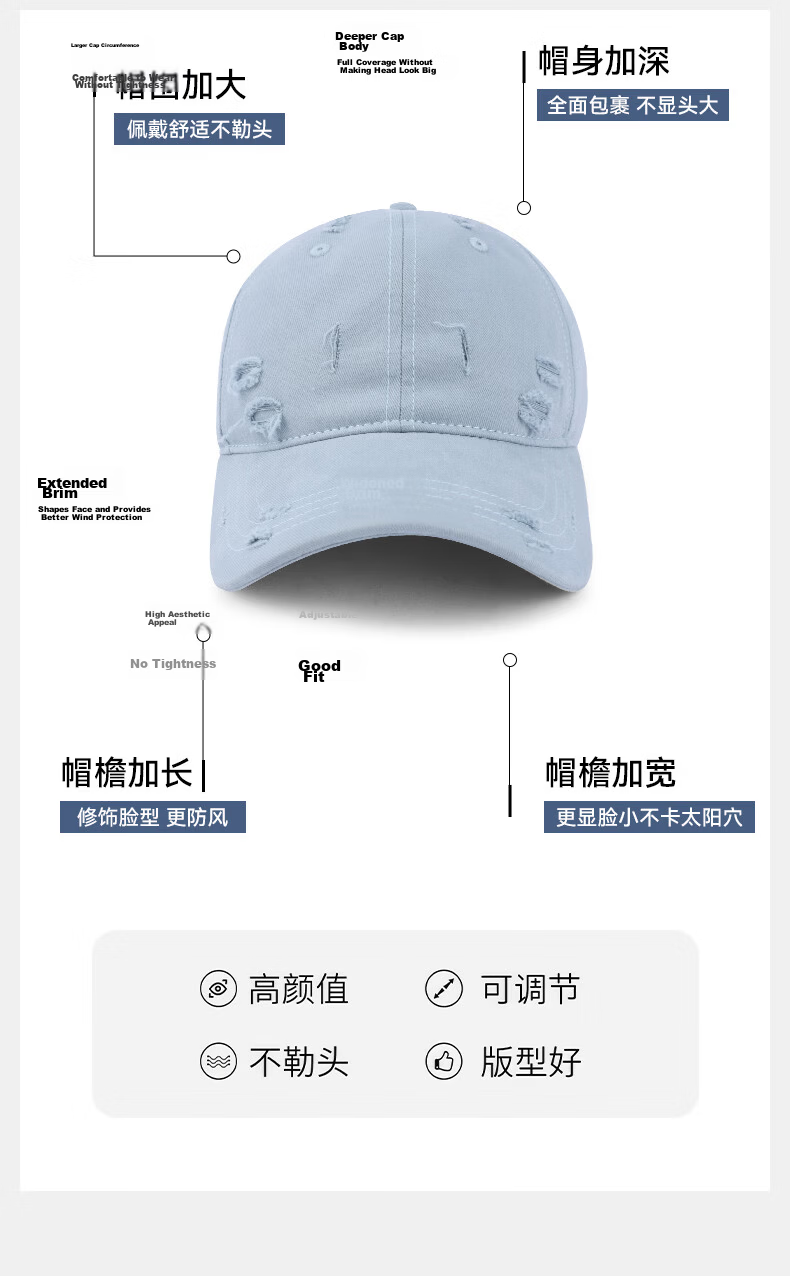 Peak Duckbill Cap Couple Outdoor Cycling Sun Protection Hat Trendy Cool Street Dance Youth Fashion American Vintage Distressed Baseball Cap 4