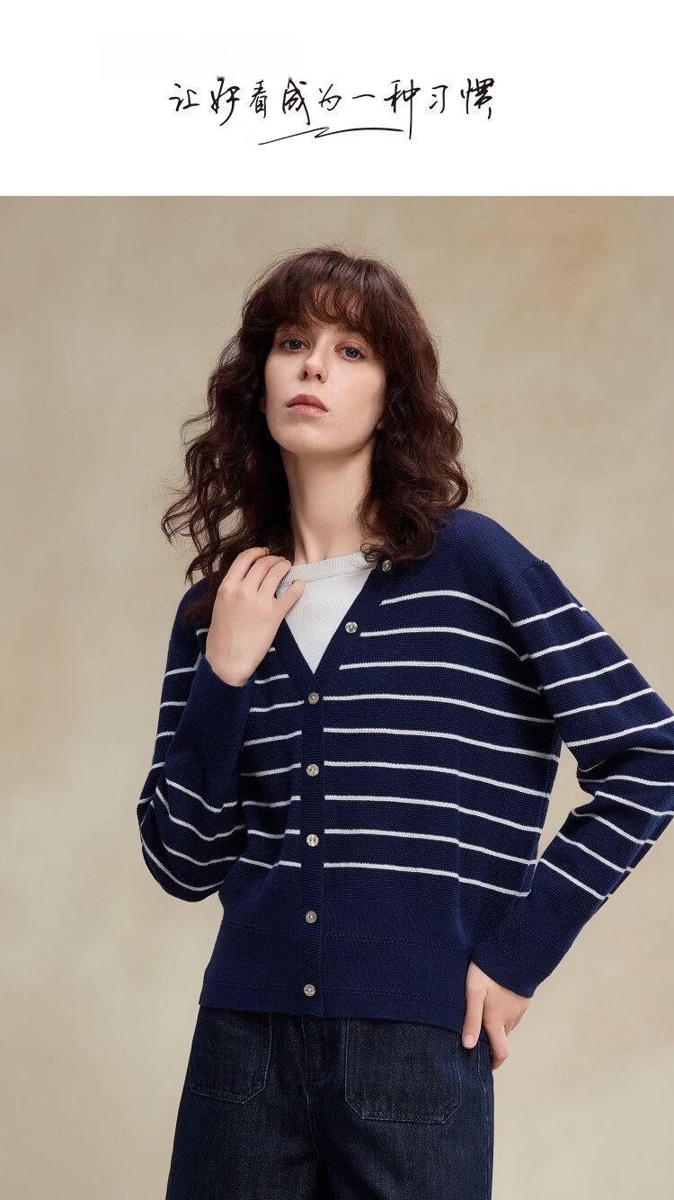 Demana Spring Design Faux Two-Piece Striped Color-Block Knit Sweater with Mulberry Silk and Wool for Women 1