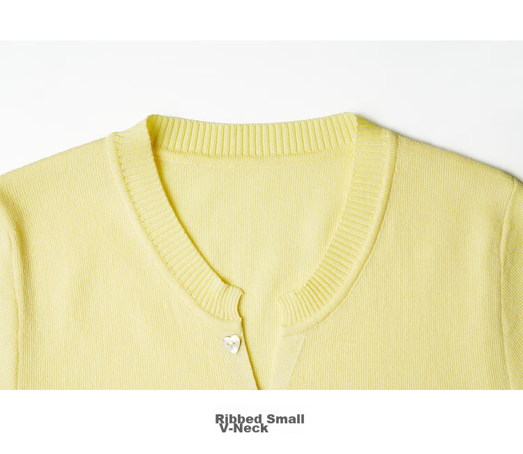 Olrain Heart Embroidered Knit Cardigan Women's Summer V-Neck Short Sleeve Top Yellow XL 21