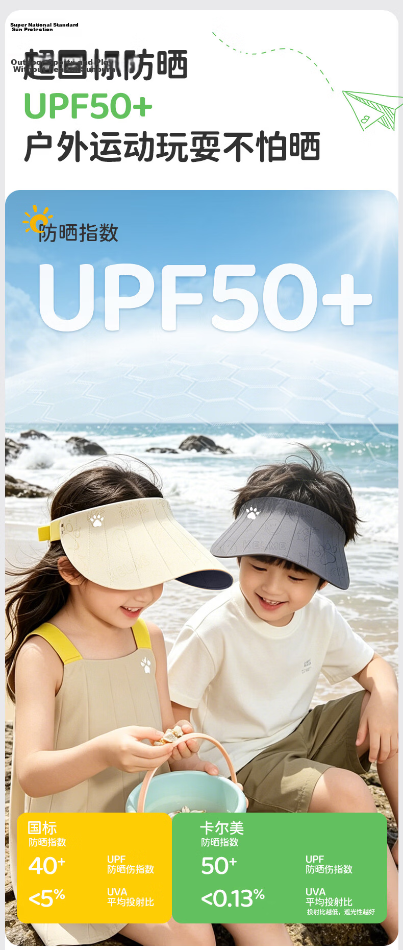 KELME Kids Sun Protection Cap Open-Top Sun Hat Outdoor Sports UV Protection Baseball Cap for Boys and Girls Ages 6-12 3