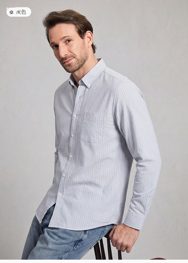 Texwood Deshiwo Apple Standard Shoulder Men's Long Sleeve Striped Casual Shirt Blue S 15