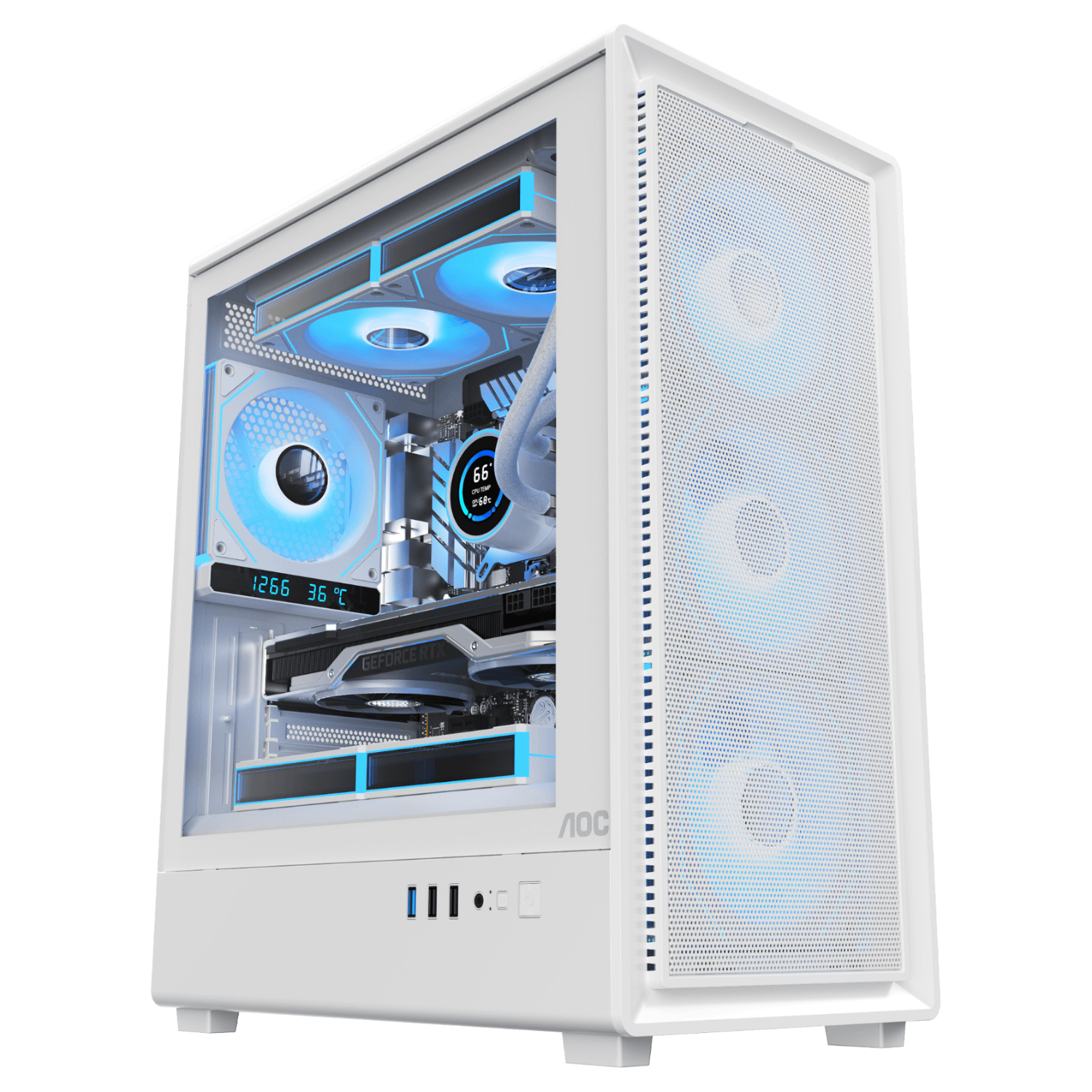 AOC Storm CG450W White Gaming Office Desktop Computer Case mATX Motherboard Support 240mm Water Cooling 8 Fan Slots