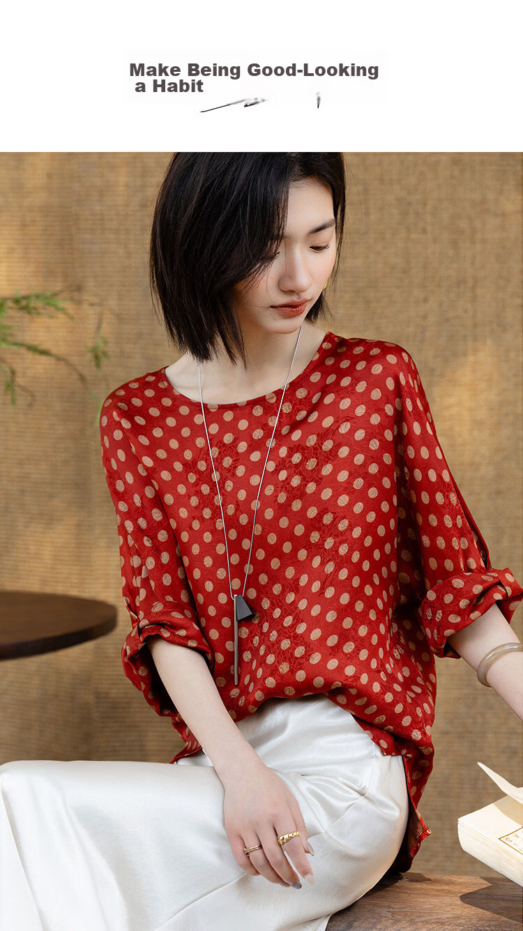 Demana [Silk Cloud Yarn] Summer National Style New Chinese Round Neck Turned-Edge Short Sleeve Loose Slim Shirt for Women High-End Feel 1