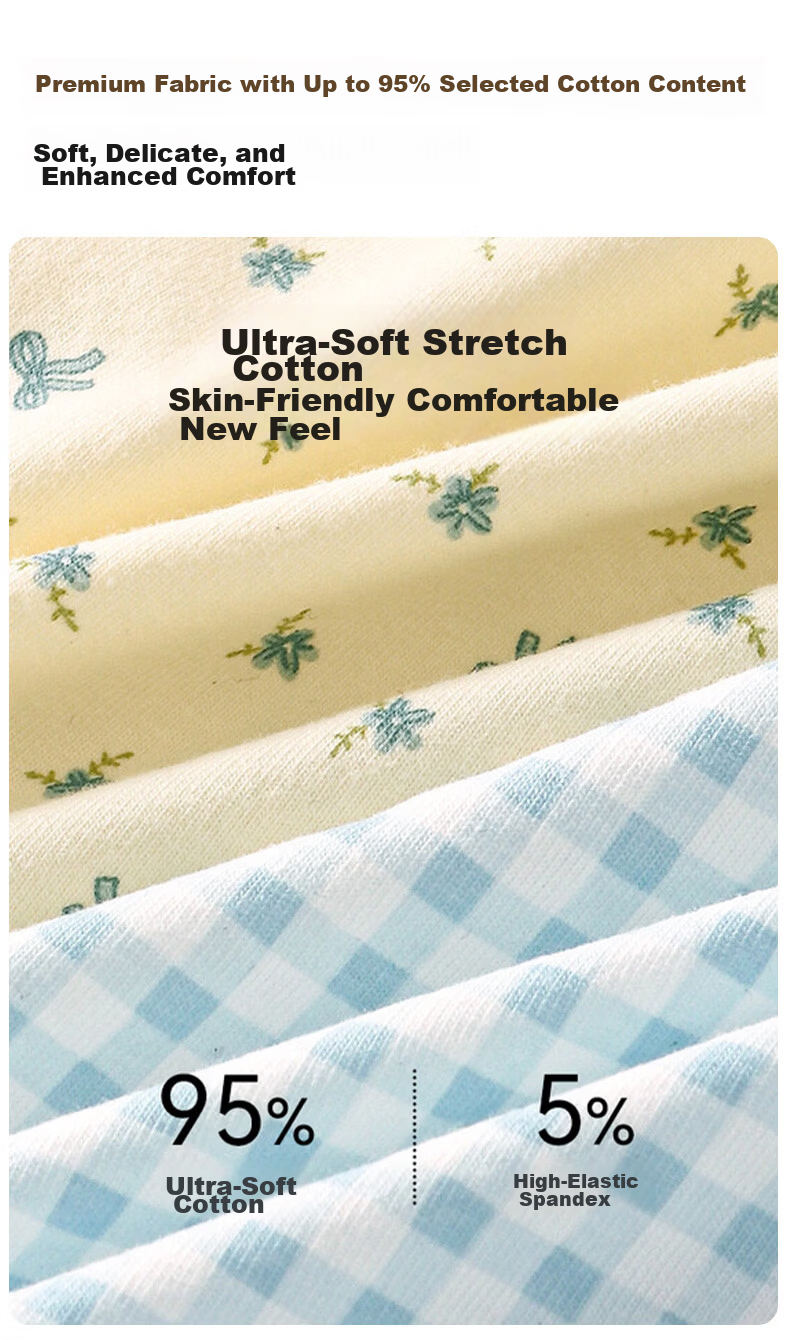 Xunmianren Baby Cotton Women's Underwear Spring Summer Pure Cotton Extended Crotch Antibacterial Mid-Waist Comfortable Boxer Briefs 3-Pack 4