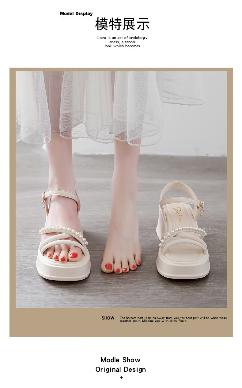 Cartelo Crocodile Women's Sandals Summer New Pearl Chunky Heel Fashion Versatile Thick Sole Casual Shoes 1771 Beige Size 38 9