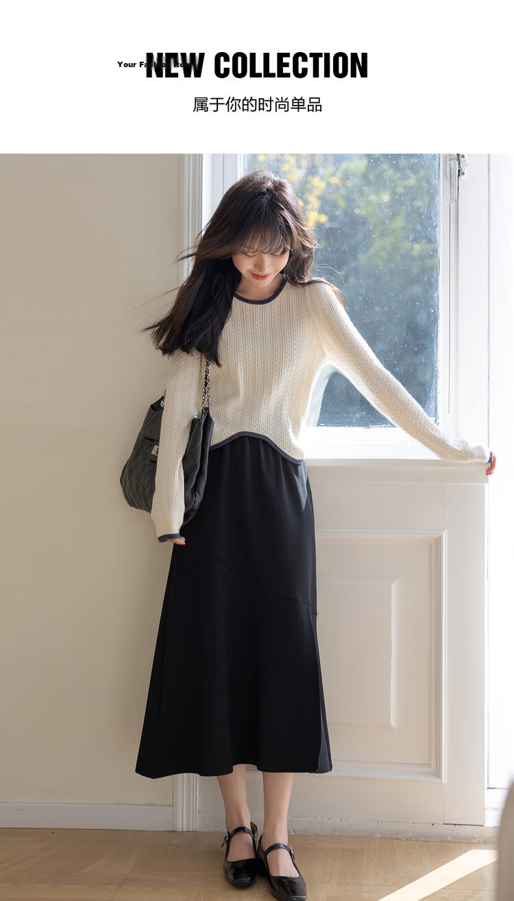 Mt Delicate Texture Spring Little Chanel Style Elegant Color-Block Round Neck High Elastic Comfortable Slimming Knit Sweater Top 1