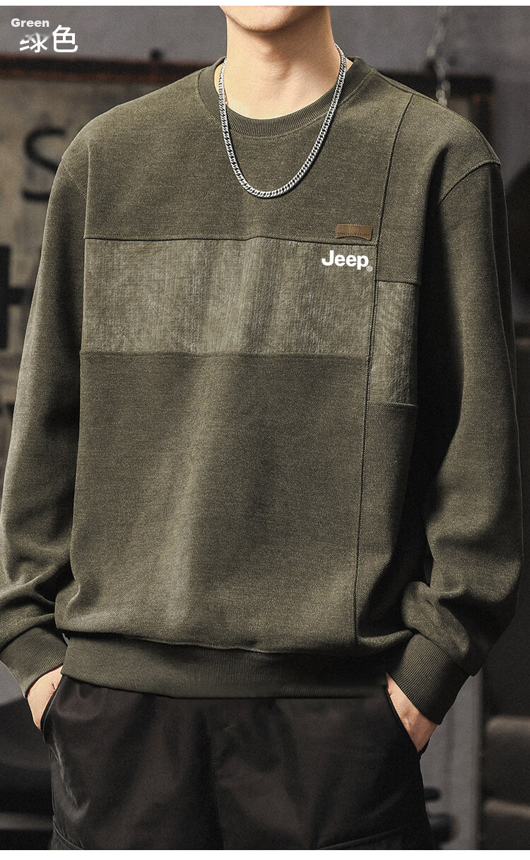 JEEP Men's Spring and Autumn High-End Colorblock Base Layer Long Sleeve T-Shirt Black 2XL 12