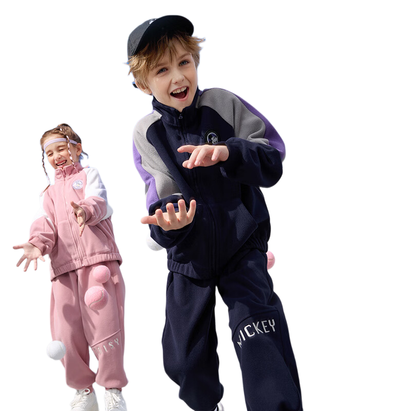 Disney Kids Set Boys and Girls 2026 New Spring Fleece-Lined Sports Sweatshirt Two-Piece Trendy Cool Jacket and Pants