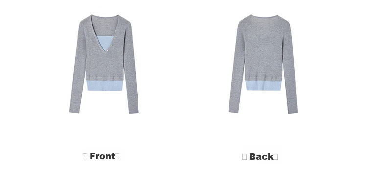 MT Spring Layered Look Color-Block Wool Blend Slim Fit Petite Knit Sweater for Women 11