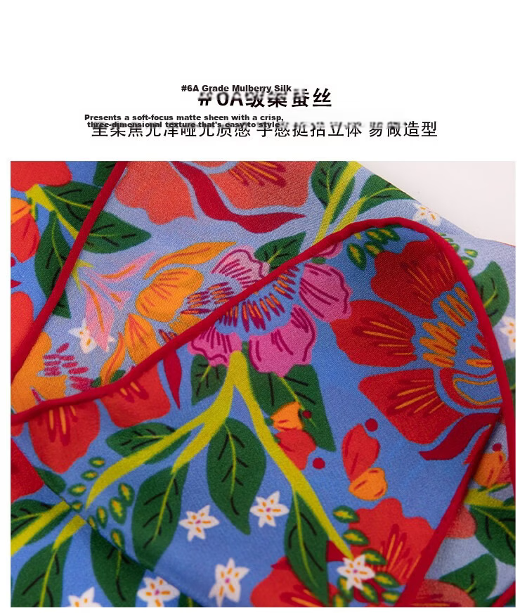Lagur Rich Eternal 100% Mulberry Silk Original Illustration Scarf Triangle Silk Neck Scarf Gift for Mom Camellia Red 7