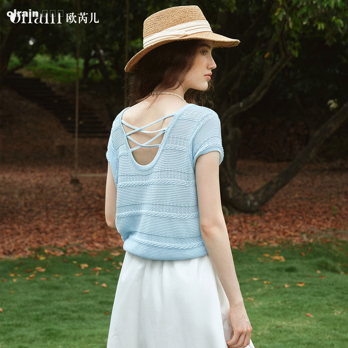 Olrain Summer New 3D Perforated Texture Cross Back Knitted Vest Top for Women Blue M