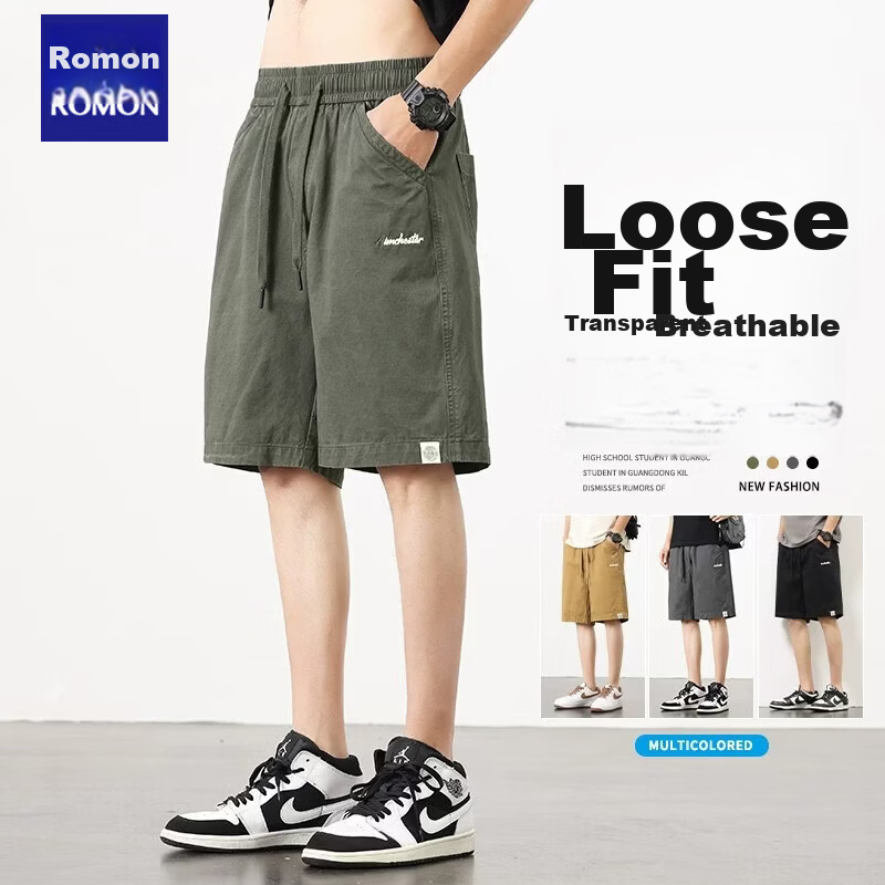 ROMON Men's Cotton Work Shorts Summer 2026 New Loose Straight Casual Mid-Length American Style Thin Five-Point Pants