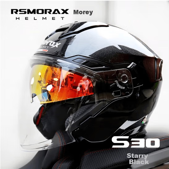 MOTORAX S30 Motorcycle Helmet Four-Season Breathable Sun Protection 3C Electric Vehicle Sports Riding Dual Lens Helmet Starry Black L