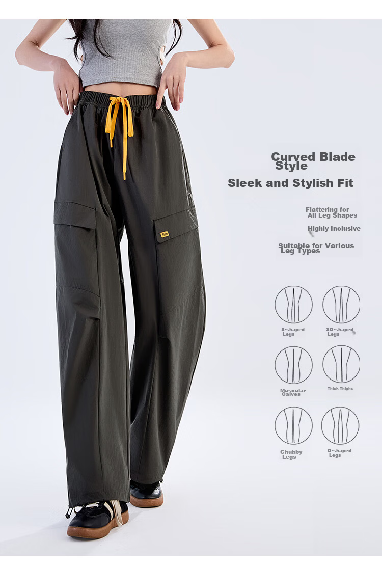Women's Free Style Cargo Pants Summer Thin 2026 New High Waist Slimming Curved Knife Casual Hiking Loose Wide Leg Paratrooper Pants 7
