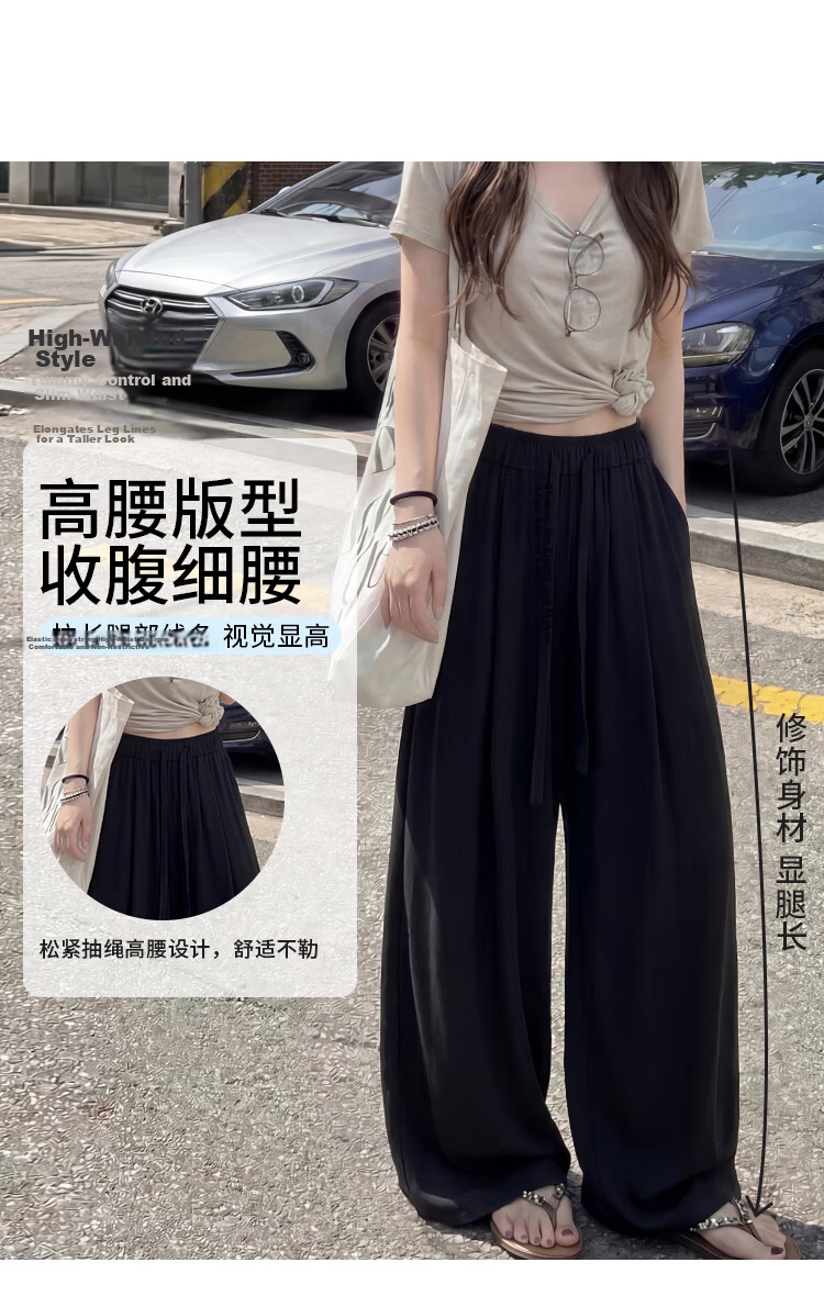 Free Style Linen Wide-Leg Pants for Women Summer Thin 2026 New High Waist Slim Loose Draped Ice Silk Casual Curved Balloon Pants 7