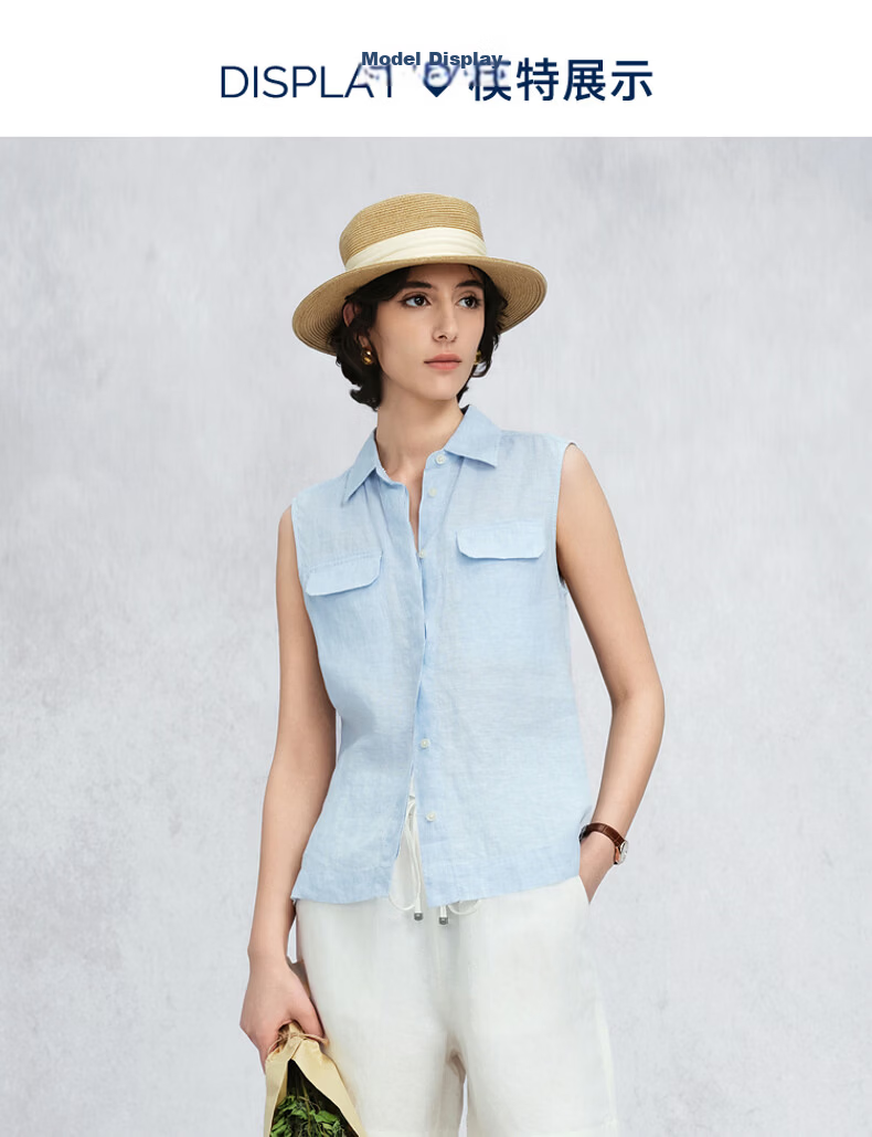 GANT Women's Spring Summer Pure Linen Striped Solid Vintage Coin Style Shirt 455-Blue S 3