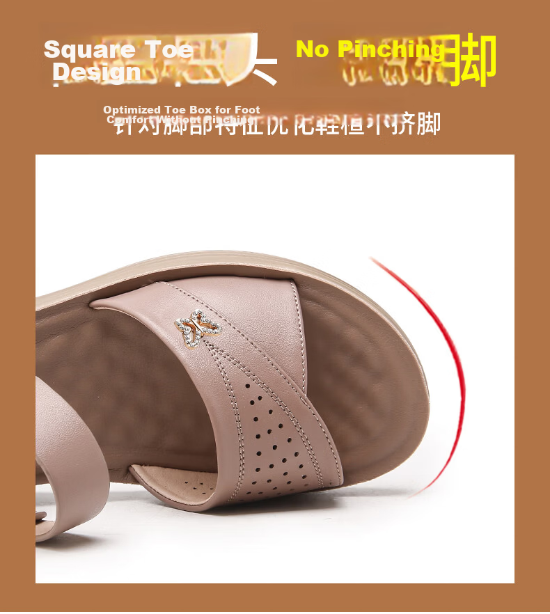Warrior Mom Sandals 2026 New Summer Middle-aged and Elderly Flat Non-slip Soft Sole Women's Shoes 1203 Dusty Pink Size 39 5