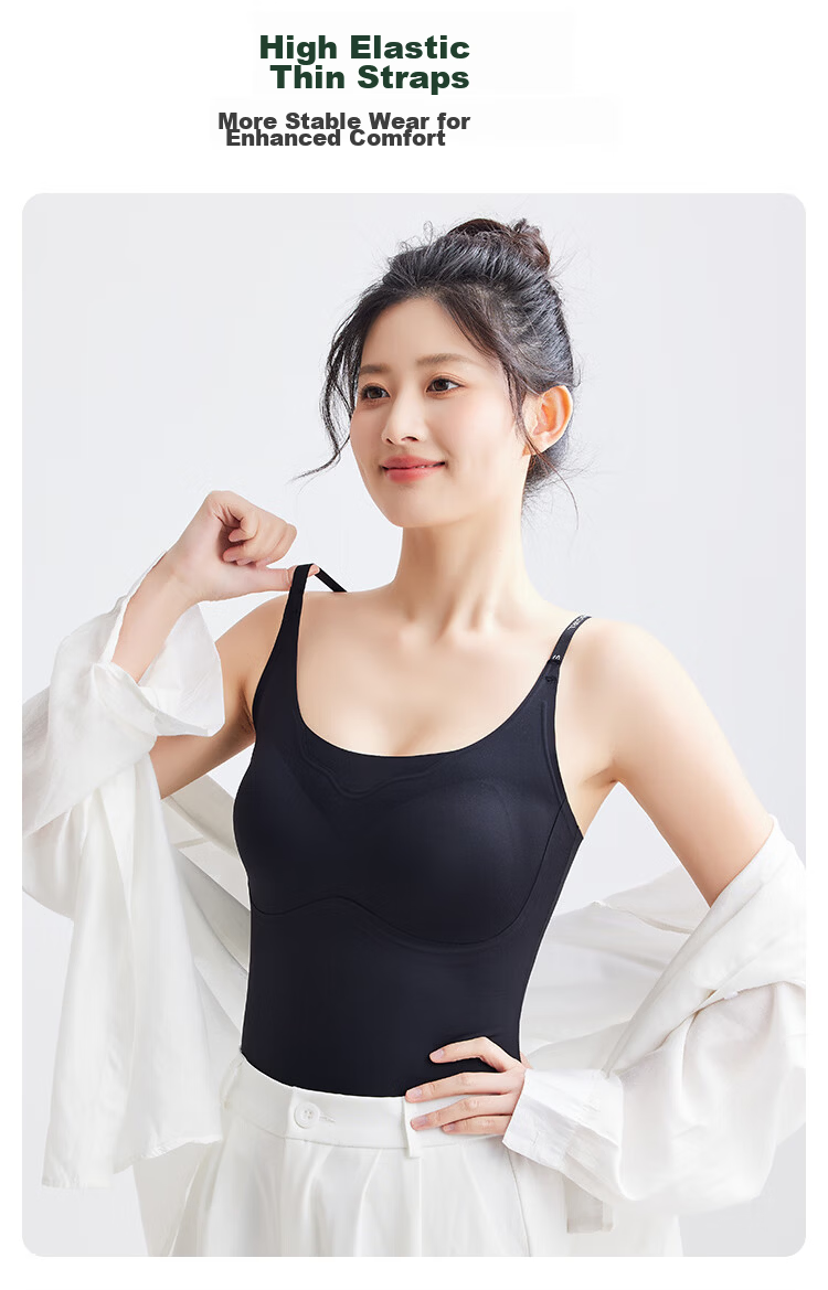 FitonTon Women's Ice Silk Camisole with Chest Pad, Bra-Free Wearable, Basic Layering Tank Top with Built-in Cup, Beautiful Back Design 10